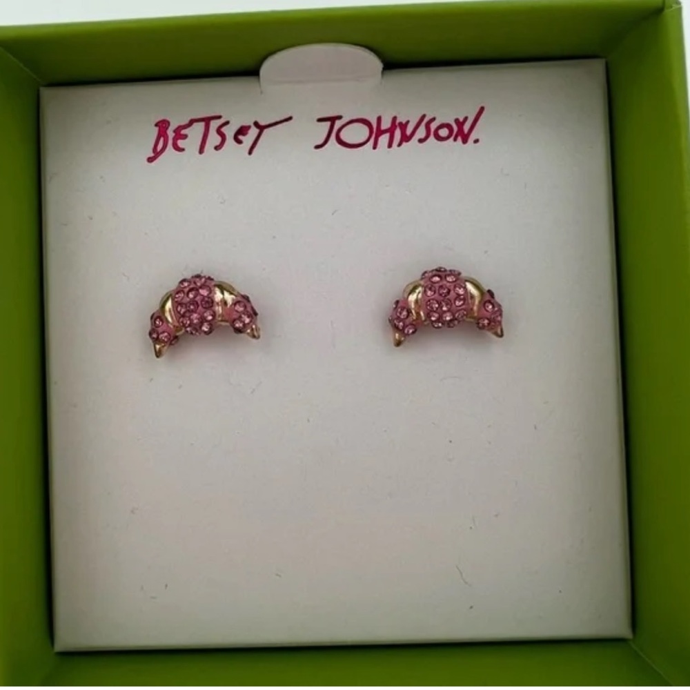 Betsey Johnson Pink Studded Croissant Earrings